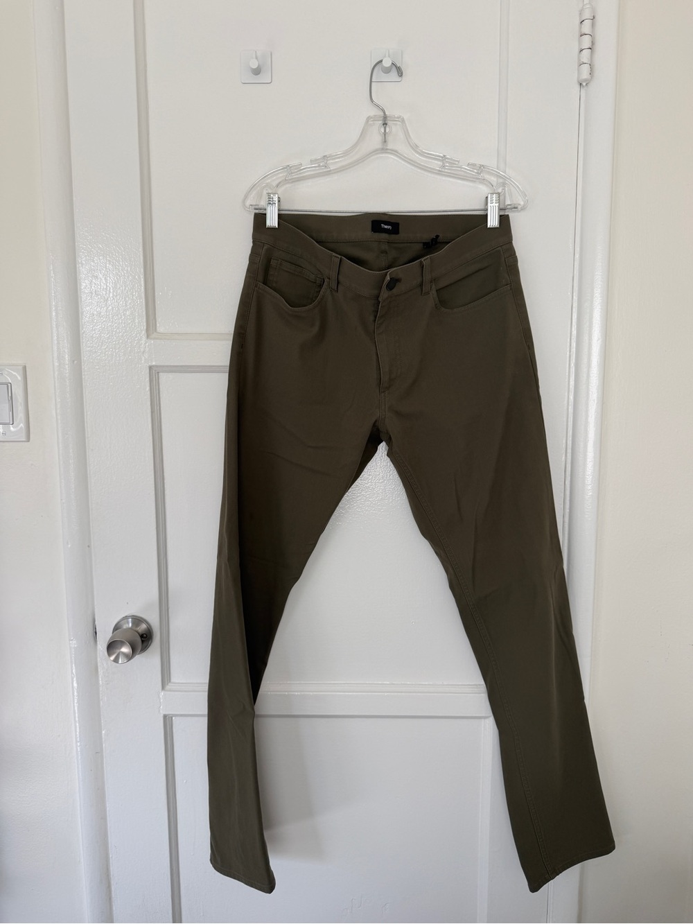 Theory Mens 5 Pocket Slim Leg Pants Olive Green Size 32